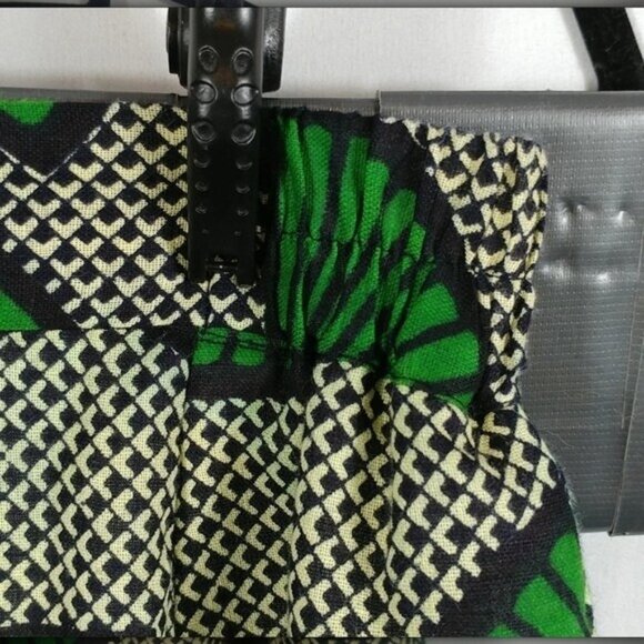 Excellent Women's Green Japanese Fans Print Jeweled Button Midi Skirt Size S - Picture 8 of 9